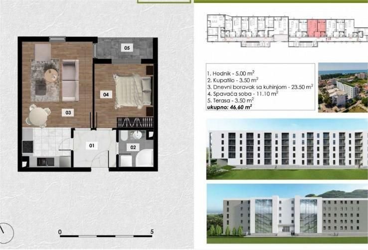 Jednosoban stan u Baru u novoj zgradi, 400 metara od mora!